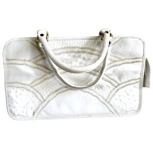 VTG Caprice Patchwork Handbag Snakeskin Leather Retro Ostrich Embossed White